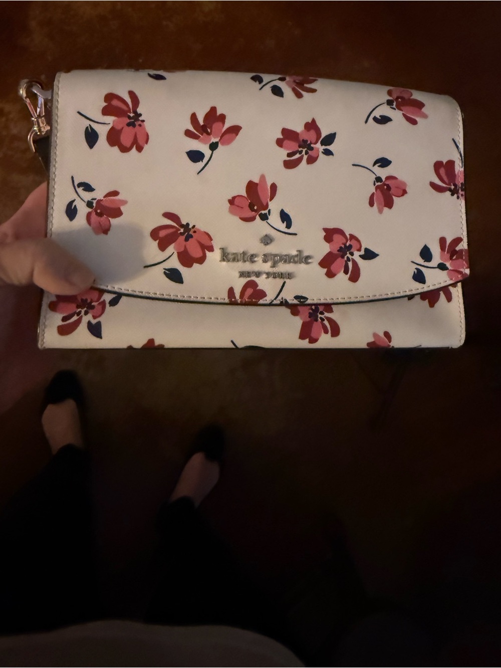 Original Kate Spade cross body purse - white with pink flower